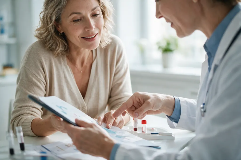 A clinician and a patient reviewing results together at a desk